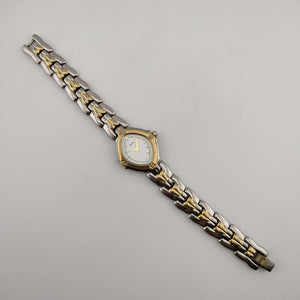 Seiko Unisex Gold and Silver Tone Watch, Unique White Diamond Shaped Dial, Mixed Metals, Bracelet Strap