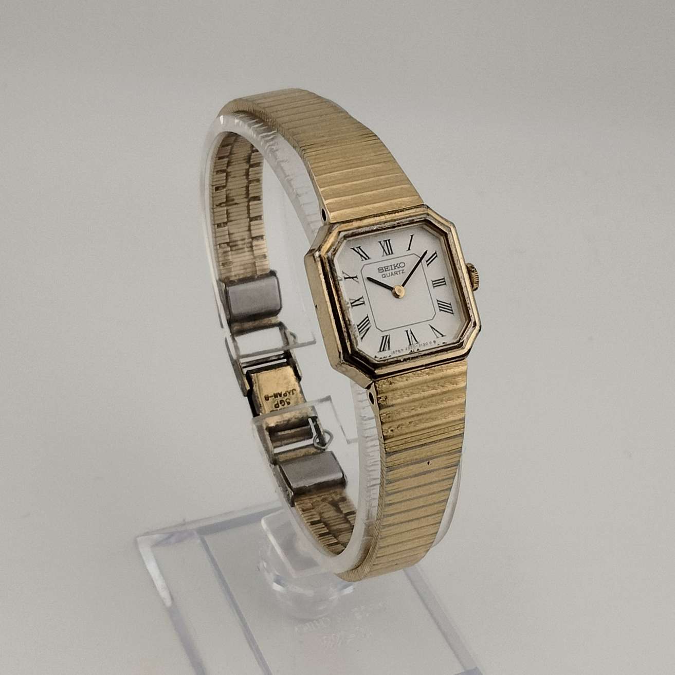 Seiko Women's Gold Tone Watch, White Octagonal Dial, Bracelet Strap