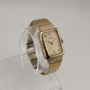 Seiko Women's All Gold Tone Watch, Rectangular Dial with Rounded Sides, Bracelet Strap