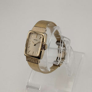 Seiko Women's All Gold Tone Watch, Rectangular Dial with Rounded Sides, Bracelet Strap