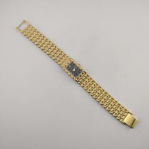 Bulova Gold Tone Unisex Watch, Black Rectangular Dial, Jewel Detail, Bracelet Strap