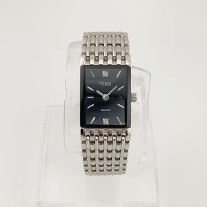 Bulova Silver Tone Women's Watch, Black Rectangular Dial, Jewel Details, Bracelet Strap