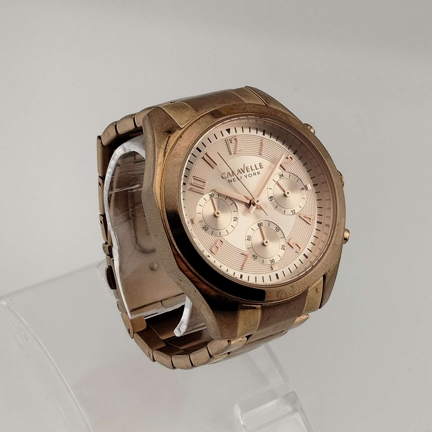 Bulova Women's Copper Tone Watch, Circular Chronograph Dial, Bracelet Strap