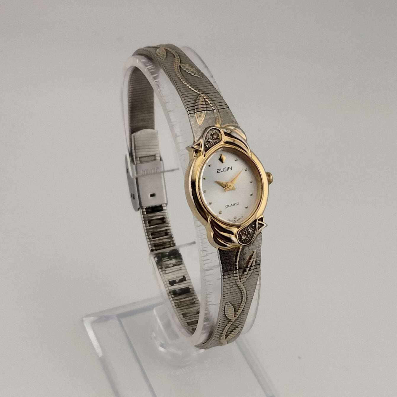 Elgin Women's Silver Tone Watch, Gold Tone Details, Oval Dial, Adjustable Bracelet Strap