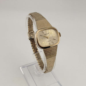 Geneva Unisex Gold Tone Watch, Horizontal Rectangle Dial, Adjustable Bracelet Strap