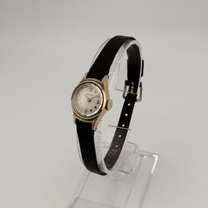 Benrus Unisex Gold Tone Watch, Circular Dial, Genuine Brown Lizard Strap