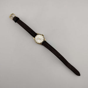 Cova Women's Petite Gold Tone Watch, Circular Dial, Genuine Brown Leather Strap