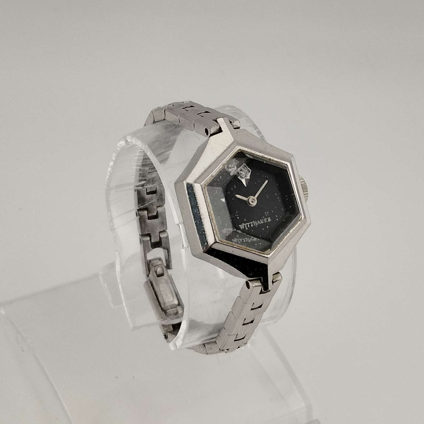 Wittnauer Petite Silver Tone Watch, Large Hexagonal Dial, Link Strap