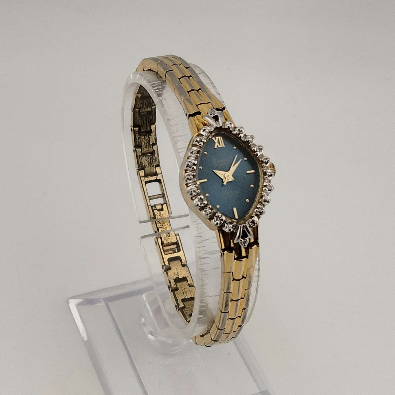 Armitron Women's Silver Gold Watch, Blue Oval Dial, Bracelet Strap