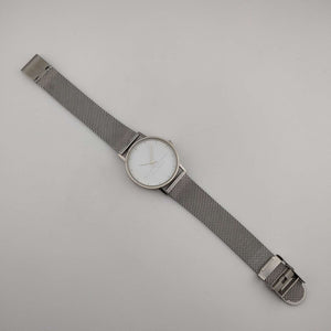 Skagen Unisex Silver Tone Watch, White Circular Dial, Adjustable Mesh Strap