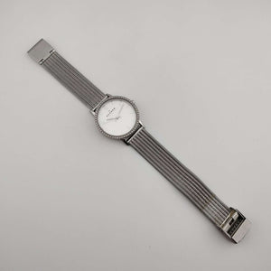 Skagen Women's Silver Tone Watch, Round Dial, Bejeweled Bezel, Adjustable Mesh Strap