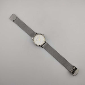 Skagen Women's Silver Tone Watch, Round Dial, Bejeweled Bezel, Adjustable Mesh Strap