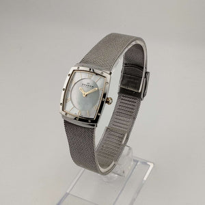 Skagen Women's Silver Tone Watch, Rectangular Mother of Pearl Dial, Adjustable Mesh Strap