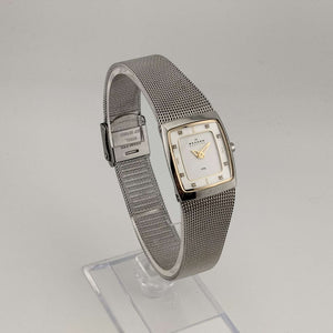 Skagen Women's Silver Tone Watch, Rectangular White Dial, Adjustable Mesh Strap