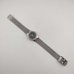 Skagen Women's Silver Tone Watch, Round Black Dial, Bejeweled Bezel, Adjustable Mesh Strap