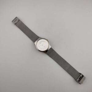 Skagen Unisex Silver Tone Watch, Gold Tone Details, Round Dial, Adjustable Mesh Strap