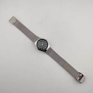 Skagen Unisex Silver Tone Watch, Round Black Dial, Jewel Details, Adjustable Mesh Strap