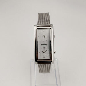 Skagen Unisex Silver Tone Watch, Rectangular Chronograph Dial, Stretch Mesh Strap