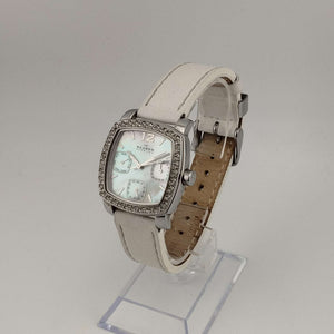 Skagen Women's Watch, Mother of Pearl Dial, Jewel Details, White Genuine Leather Strap