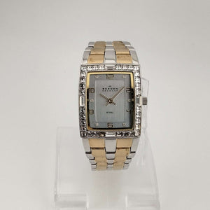 Skagen Women's Silver and Gold Tone Watch, Rectangular Dial, Bracelet Strap