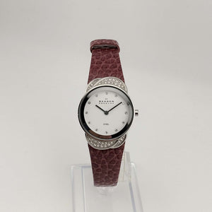 Skagen Women's Watch, Silver Tone and Jewel Details, White Dial, Genuine Purple Leather Strap (Copy)