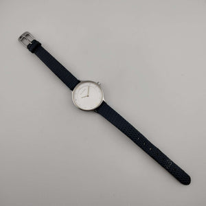 Skagen Unisex Silver Tone Watch, Round White Dial, Jewel Details, Genuine Blue Leather Strap