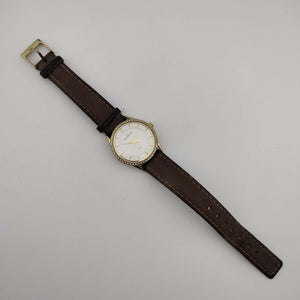 Skagen Women's Watch, White Dial, Gold Tone Details, Genuine Brown Leather Strap