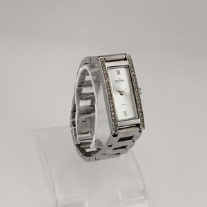 Skagen Women's Silver Tone Watch, Elongated Rectangular Dial, Jewel Detail, Link Strap