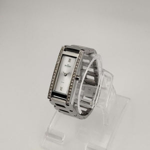 Skagen Women's Silver Tone Watch, Elongated Rectangular Dial, Jewel Detail, Link Strap