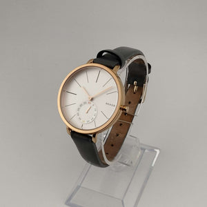 Skagen Unisex Copper Tone Watch, Round White Chronograph, Genuine Grey Leather Strap