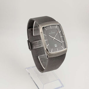 Skagen Men's Titanium Watch, Rectangular Dial, Date Window, Adjustable Mesh Strap