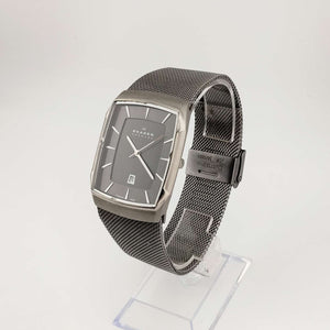 Skagen Men's Titanium Watch, Rectangular Dial, Date Window, Adjustable Mesh Strap