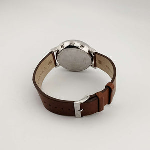 Skagen Men's Silver Tone Watch, Round White Chronograph Dial, Genuine Brown Leather Strap