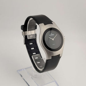 Skagen Men's Silver Tone Watch, Minimal Round Black Dial, Black Adjustable Black Rubber Strap