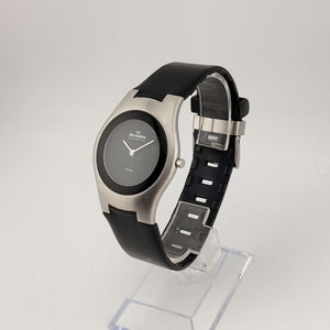 Skagen Men's Silver Tone Watch, Minimal Round Black Dial, Black Adjustable Black Rubber Strap