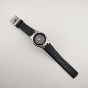 Skagen Men's Silver Tone Watch, Minimal Round Black Dial, Black Adjustable Black Rubber Strap