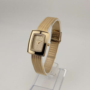 Skagen Women's Gold Tone Watch, Rectangular Dial, Jeweled Bezel Detail, Adjustable Mesh Strap