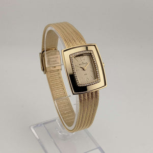 Skagen Women's Gold Tone Watch, Rectangular Dial, Jeweled Bezel Detail, Adjustable Mesh Strap