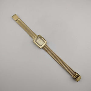 Skagen Women's Gold Tone Watch, Rectangular Dial, Jeweled Bezel Detail, Adjustable Mesh Strap