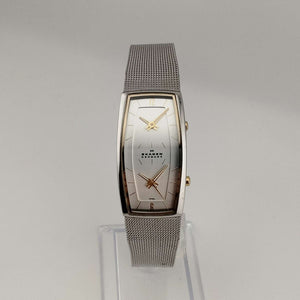 Skagen Unisex Silver Tone Watch, Rectangular Dual Face Dial,  Adjustable Mesh Strap