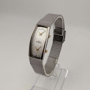 Skagen Unisex Silver Tone Watch, Rectangular Dual Face Dial,  Adjustable Mesh Strap