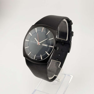 Skagen Men's Black Watch, Round Dial, Date and Day Window, Genuine Leather Strap