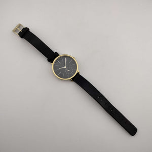 Skagen Unisex Gold Tone Watch, Round Black Chronograph Dial, Genuine Black Leather Strap