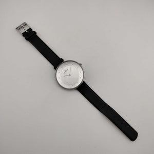 Skagen Unisex Silver Tone Watch, Round Minimal Dial, Genuine Black Leather Strap