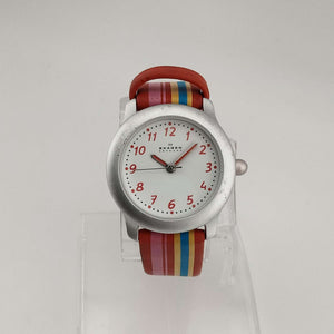 Skagen Women's Silver Tone Watch, Round White Dial, Rainbow Rubber Strap