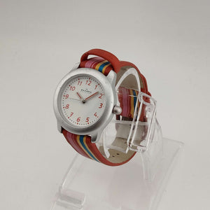 Skagen Women's Silver Tone Watch, Round White Dial, Rainbow Rubber Strap