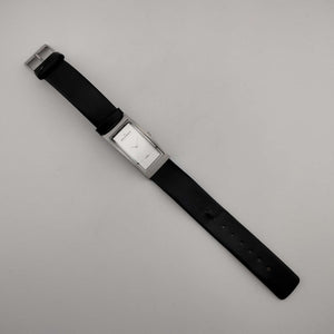 Skagen Men's Silver Tone Watch, Rectangular Minimal Dial, Genuine Black Leather Strap