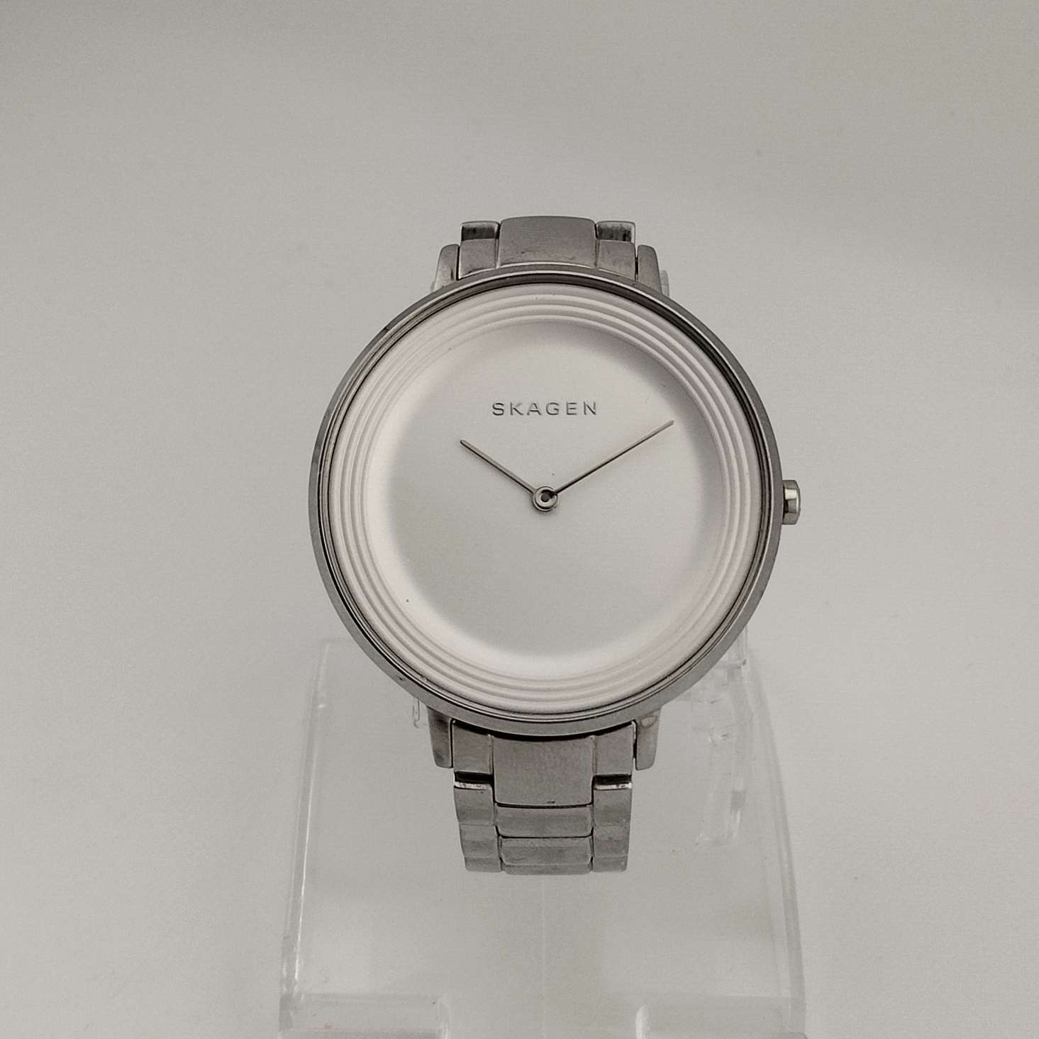 Skagen Men's Silver Tone Watch, Round Minimal White Dial, Bracelet Strap