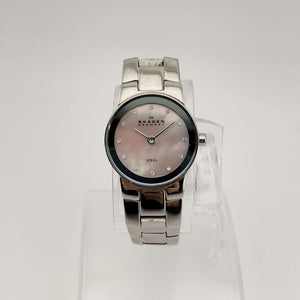 Skagen Women's Silver Tone Watch, Round Pink Mother of Pearl Dial, Bracelet Strap