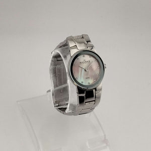 Skagen Women's Silver Tone Watch, Round Pink Mother of Pearl Dial, Bracelet Strap